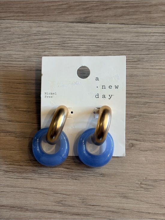 a new day Jewelry - a new day Blue Hoop Earrings with Brushed Gold Links